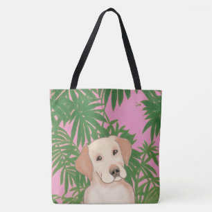 Pink Tropical Tote Bag mit Gelbe Labrador