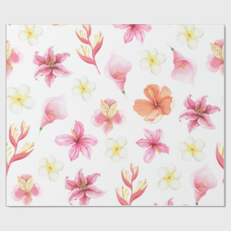 Pink Tropical Watercolor Floral Pattern Geschenkpapier