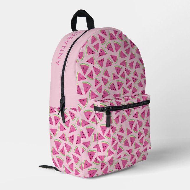 Pink Tropical Watermelon Pattern Bedruckter Rucksack (Rückseitige Ecke links)
