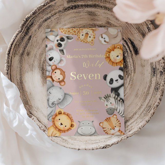 Pink Tropical Wild Jungle Safari Tiere Folieneinladung (Von Creator hochgeladen)