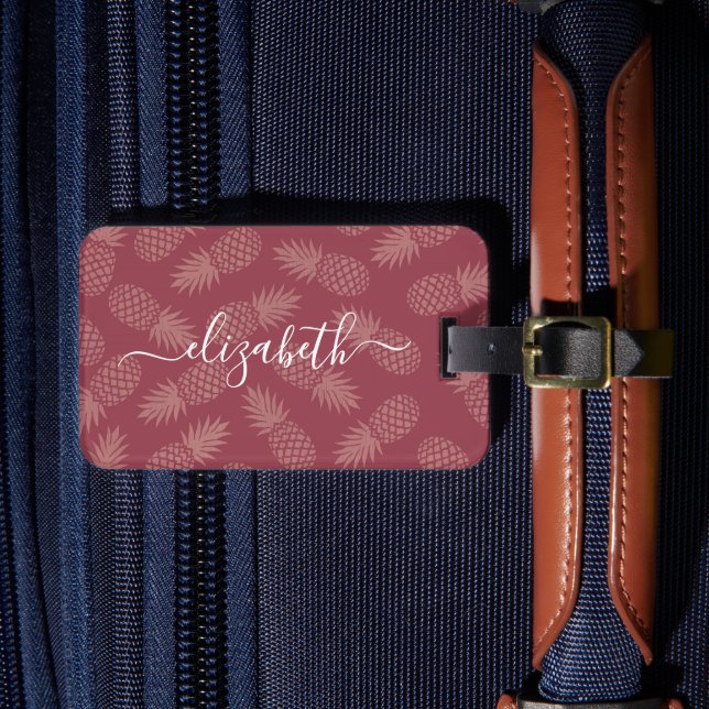Pink tropisches Ananas Muster, benutzerdefinierter Gepäckanhänger (Vorderseite Insitu 4)