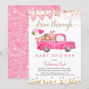 Pink Truck Drive durch Babydusche Einladung