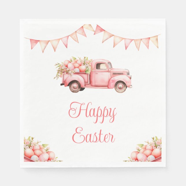 Pink Truck Easter Egg Hunt Serviette (Vorderseite)