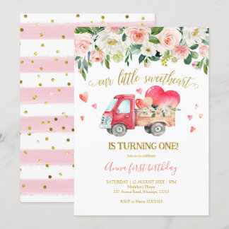 Pink Truck Unser kleiner Sweetheart erster Geburts Einladung
