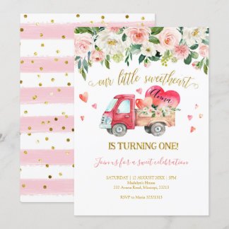 Pink Truck Unser kleiner Sweetheart erster Geburts Einladung