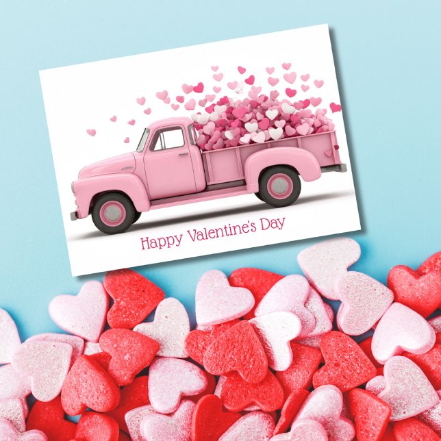 Pink Truck with Hearts Valentine`s Day Card  Karte (Von Creator hochgeladen)