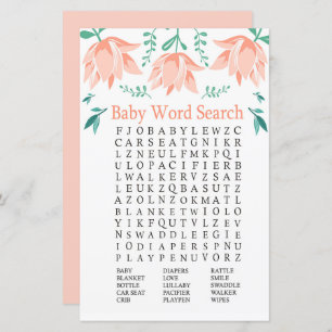 Pink Tulip Baby Dusche Word Search Game