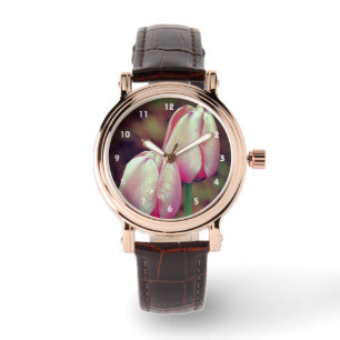 Pink-Tulip-Blume mit Regentropfen    Armbanduhr