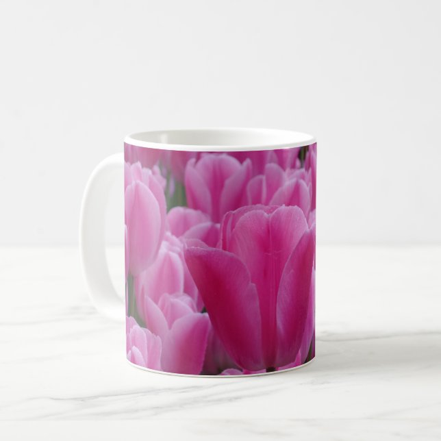 Pink Tulip Blume Weißer Kaffee Tasse (Vorderseite Links)