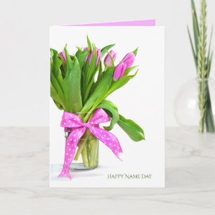 Pink Tulip Bouquet zum Tag des Namens Karte