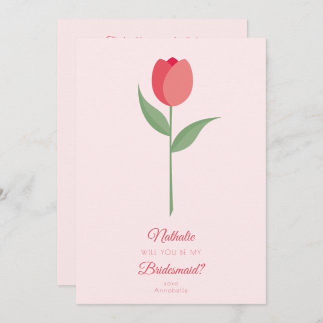 Pink Tulip Bridesmaid Foto Friends Vorschlag Card Einladung (Vorne/Hinten)
