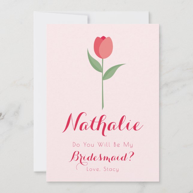 Pink Tulip Bridesmaid Proposal Card Einladung (Rückseite)