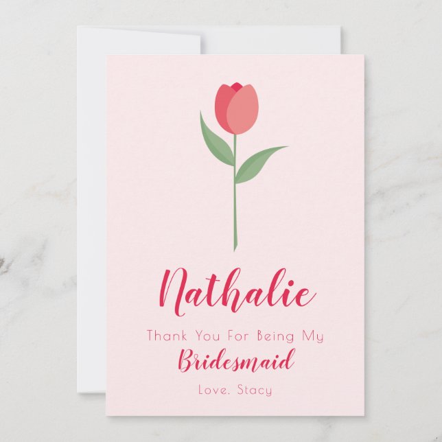 Pink Tulip Bridesmaid Thank You Card Einladung (Rückseite)