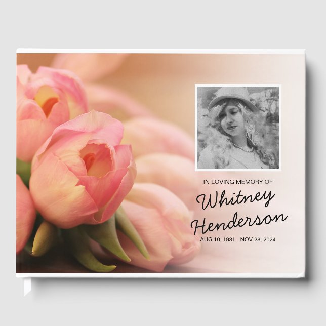 Pink Tulip Condolence | Foto Beerdigungserinnerung Gästebuch (Vorderseite)