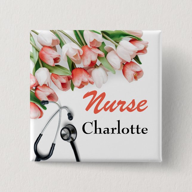 Pink Tulip Custom Nurse Button (Vorderseite)