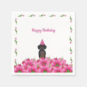 Pink Tulip Dackel Paper Napkins Serviette