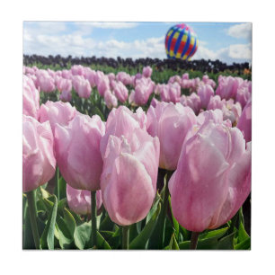 Pink Tulip Field mit Hot Air Ballon, Oregon Fliese