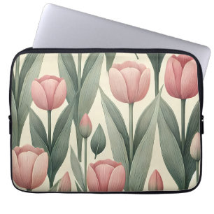 Pink Tulip Field Pattern Illustration Laptopschutzhülle