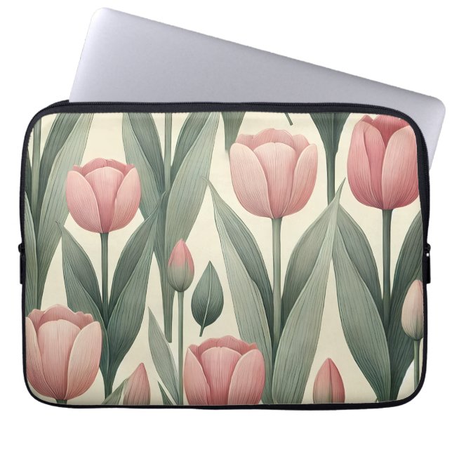 Pink Tulip Field Pattern Illustration Laptopschutzhülle (Vorderseite)