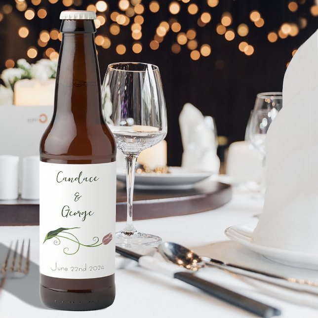 Pink Tulip Floral Bierflaschenetikett (Von Creator hochgeladen)