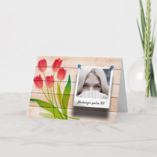 Pink Tulip Floral Geburtstagsfoto Vorlage Hübsch