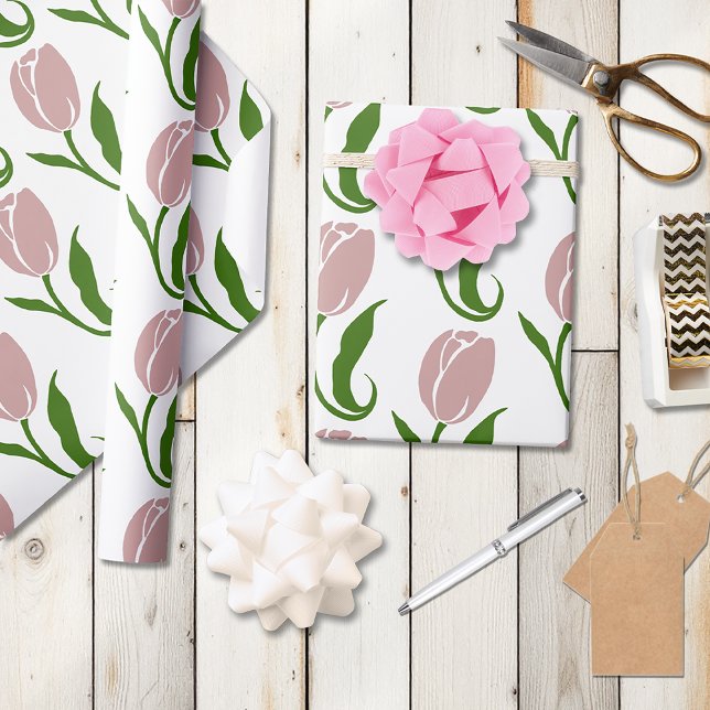 Pink Tulip Floral Geschenkpapier (Von Creator hochgeladen)