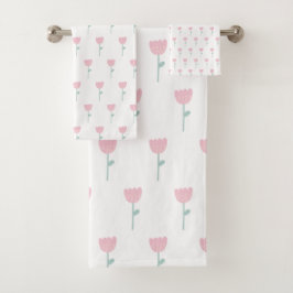 Pink Tulip Floral Minimalistisch Einfach Girl Nied Badhandtuch Set