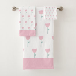 Pink Tulip Floral Minimalistisch Einfach Girl Nied Badhandtuch Set