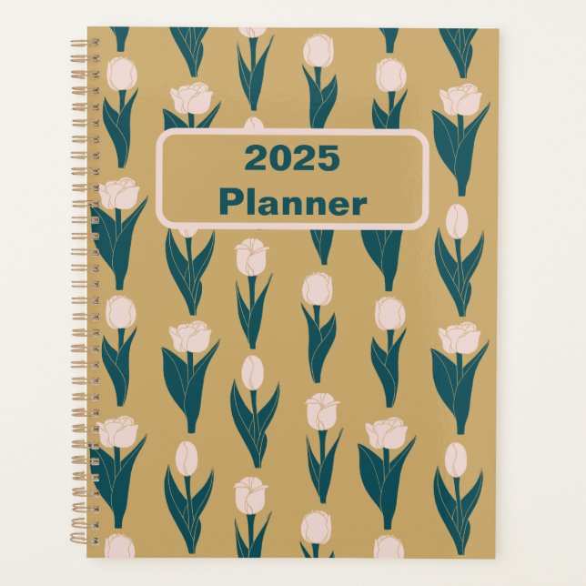 Pink Tulip Floral Pattern 2025 Planer (Vorderseite)