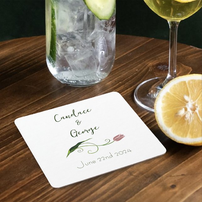 Pink Tulip Floral Rechteckiger Pappuntersetzer (Von Creator hochgeladen)