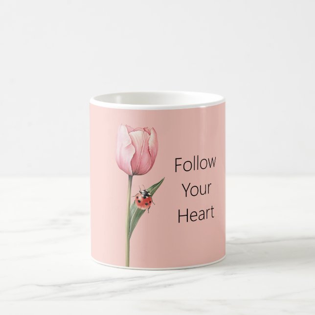 Pink Tulip Flower Ladybug Kaffeetasse (Mittel)