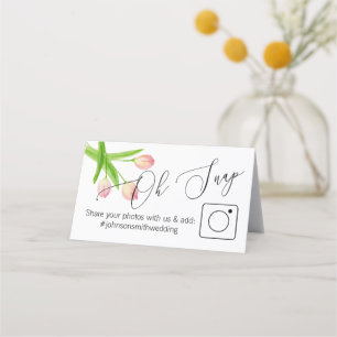 Pink Tulip Foto Share Gefaltete Tischkarte #hashta Platzkarte