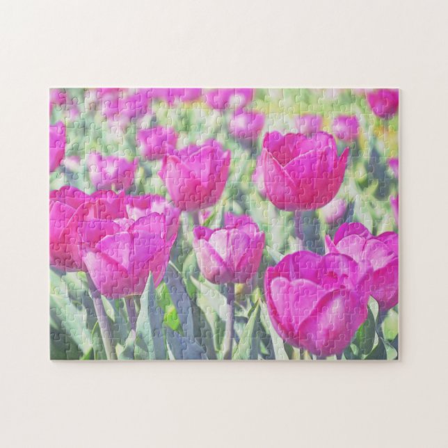 Pink Tulip Garden Art Blume Puzzle (Horizontal)