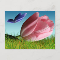 Pink Tulip Lila Butterfly Spring Post Card