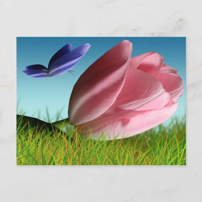 Pink Tulip Lila Butterfly Spring Post Card Postkarte (Vorderseite)