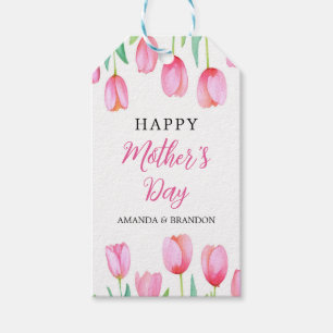 Pink Tulip Mutter Tagesdesign mit Kindernamen Geschenkanhänger