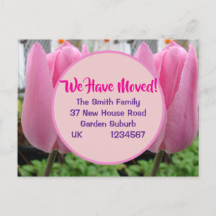Pink Tulip neue Adresse Postcard, wir bewegen uns Postkarte