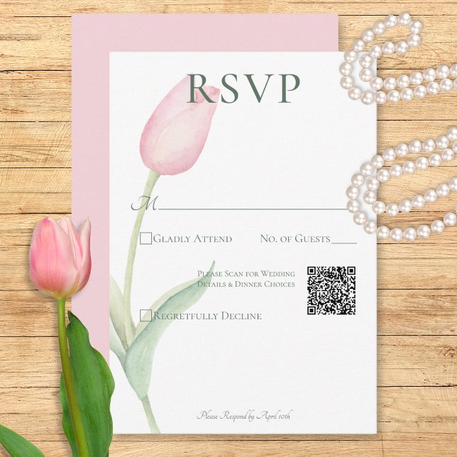 Pink Tulip Solo Wedding QR Code RSVP Karte (Pink Tulip Solo Wedding QR Code RSVP Card)