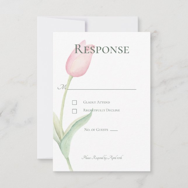 Pink Tulip Solo Wedding RSVP Karte (Vorderseite)