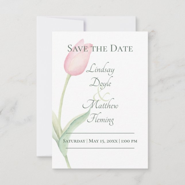 Pink Tulip Solo Wedding Save The Date (Vorderseite)