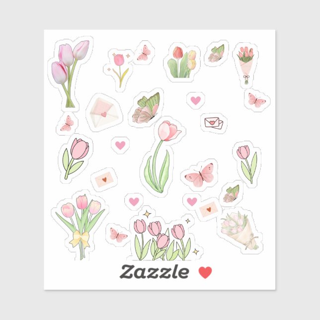 Pink Tulip Stickers Aufkleber (Blatt)