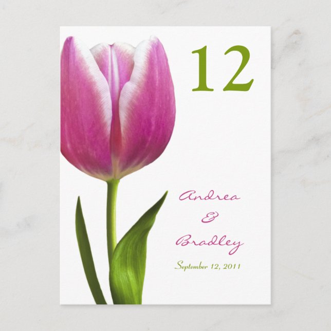 Pink Tulip Tischnummer Card (Vorderseite)