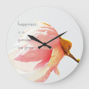 Pink Tulip Tree Flower Happiness Quote Große Wanduhr