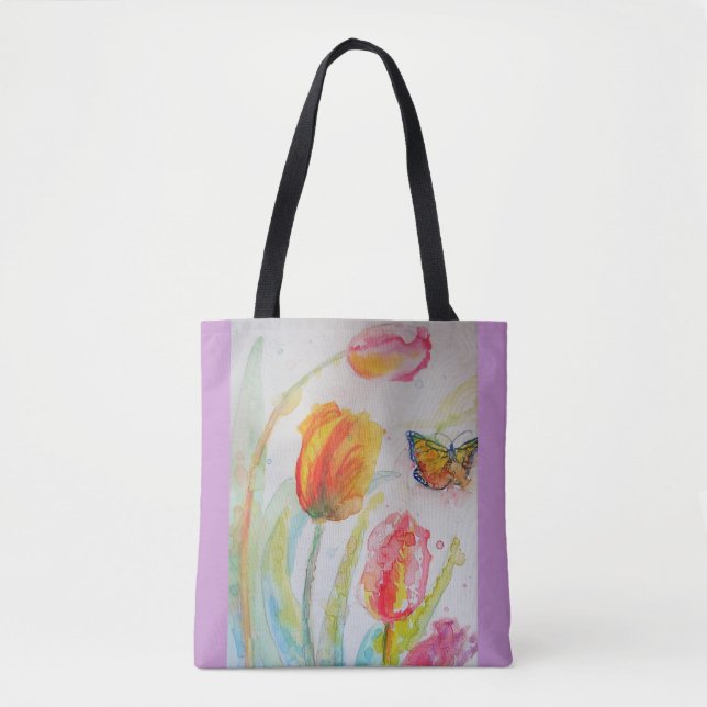 Pink Tulip Tulips Floral Wasserfarbe Tasche (Vorderseite)