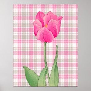 Pink Tulip Vintag Style Graphic Art Poster