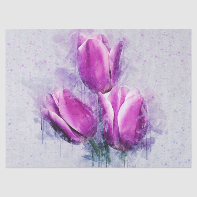 Pink Tulip Watercolor Decoute Seidenpapier (Vorderseite)