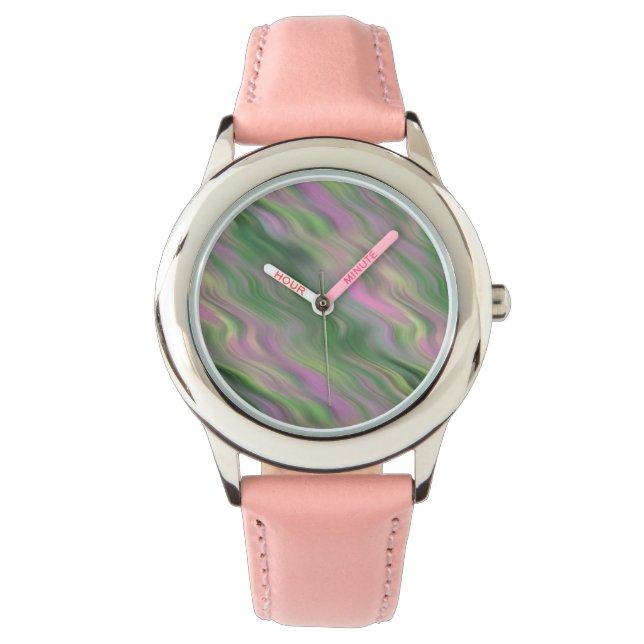 Pink Tulip Wavy Textur Armbanduhr (Vorderseite)