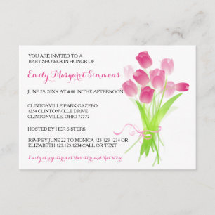 Pink Tulips - 3x5 BABY Dusche Einladung