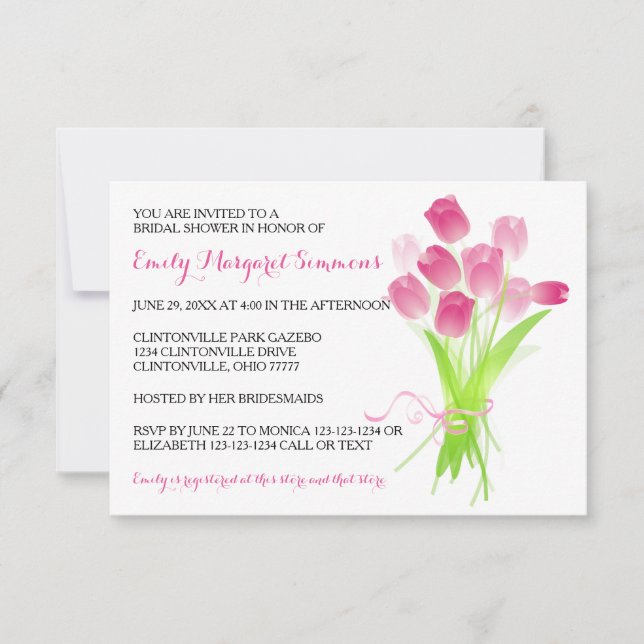 Pink Tulips - 3x5 Bridal Dusche Einladung (Vorderseite)