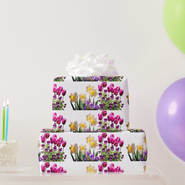 Pink Tulips and Daffodien Wrapping Paper Geschenkpapier (Partygeschenke)